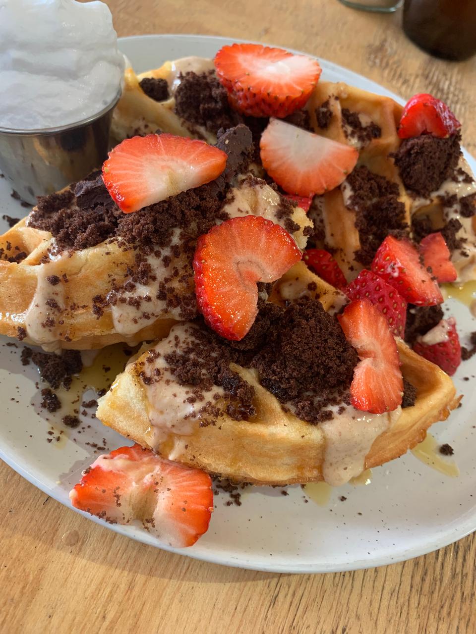 Homemade strawberry and Oreo waffles